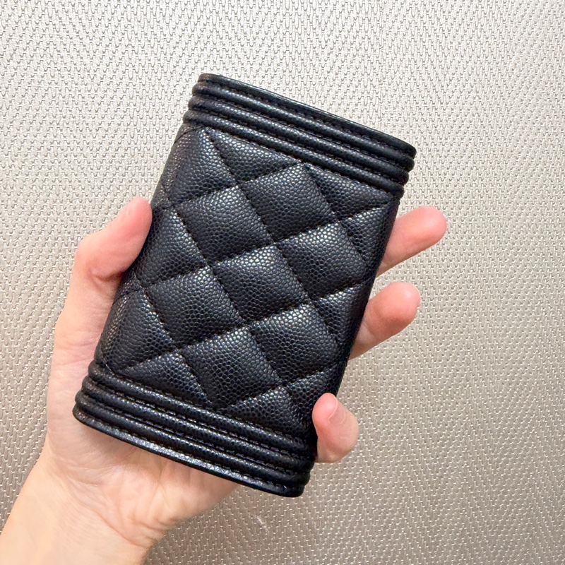 Chanel 黑荔枝皮霧銀釦Boy零錢卡包-5