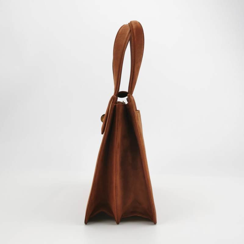 Bvlgari 牛皮磨砂皮純色壓紋Logo金屬旋扣手提包單肩包-2