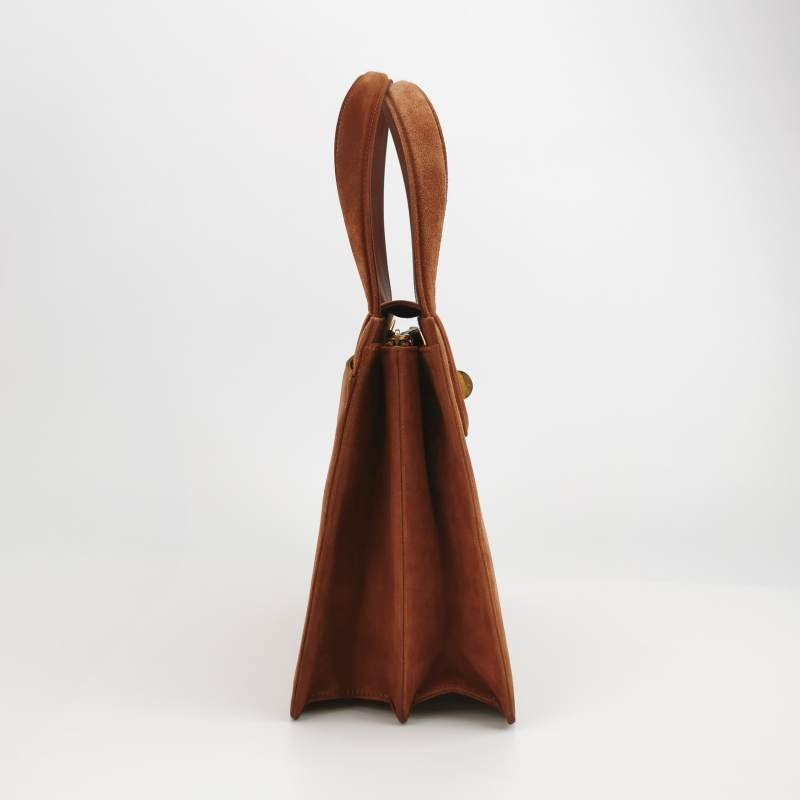 Bvlgari 牛皮磨砂皮純色壓紋Logo金屬旋扣手提包單肩包-3