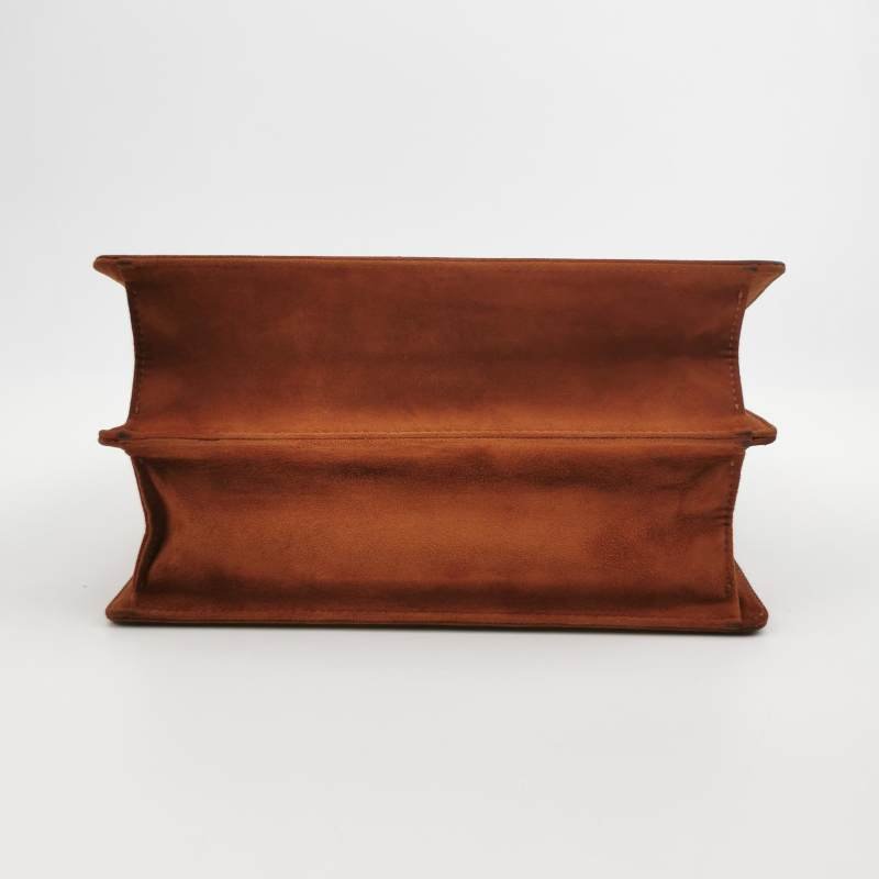 Bvlgari 牛皮磨砂皮純色壓紋Logo金屬旋扣手提包單肩包-5