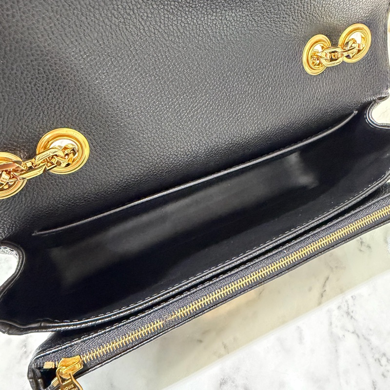 LV 黑牛皮壓紋Marcrau金釦下蓋內雙層肩斜背鏈包M46200-6