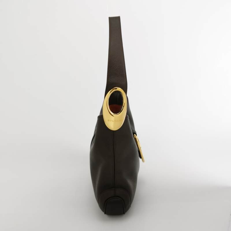 Bvlgari 牛皮純色字母Logo金屬徽標單肩包-3