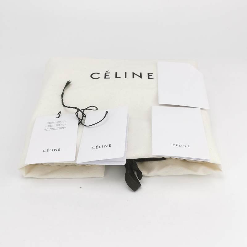 Celine C Charm牛皮純色方格拉鏈口袋抽繩C字吊飾雙肩包 9.8新-7