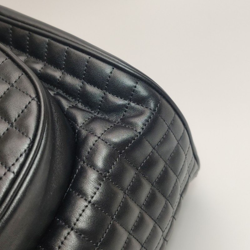 Celine C Charm牛皮純色方格拉鏈口袋抽繩C字吊飾雙肩包 9.8新-9