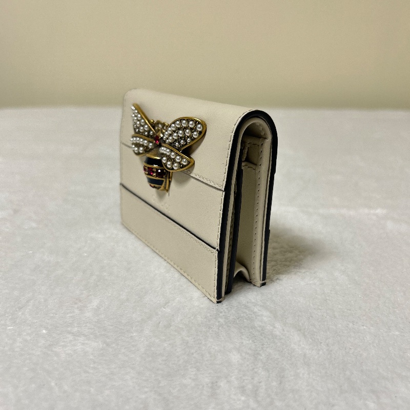Gucci Queen Margaret 白色皮革卡夾錢包 蜜蜂造型的珍珠與水晶-7