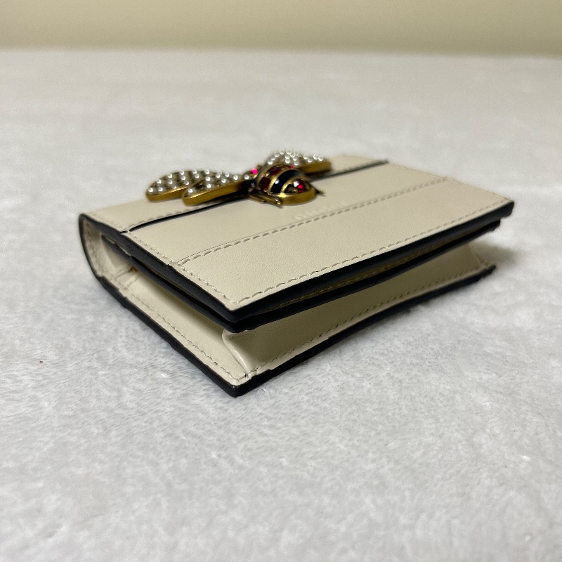 Gucci Queen Margaret 白色皮革卡夾錢包 蜜蜂造型的珍珠與水晶-14