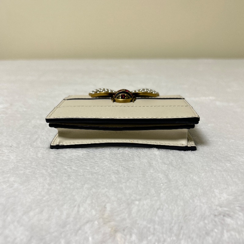 Gucci Queen Margaret 白色皮革卡夾錢包 蜜蜂造型的珍珠與水晶-15