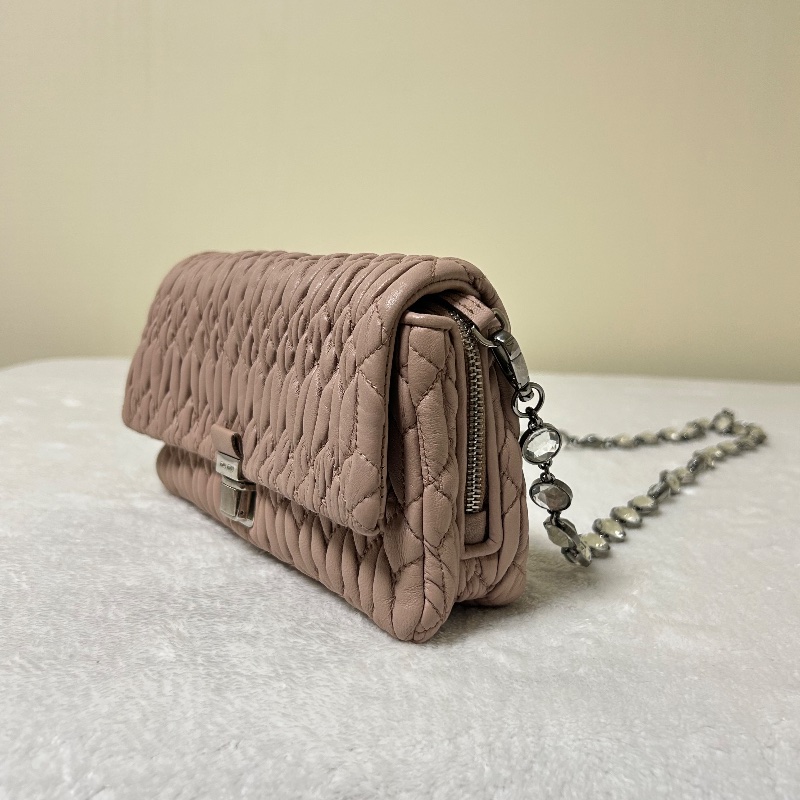 MIU MIU Crystal 皺摺皮革水晶鏈帶 肩背包-7