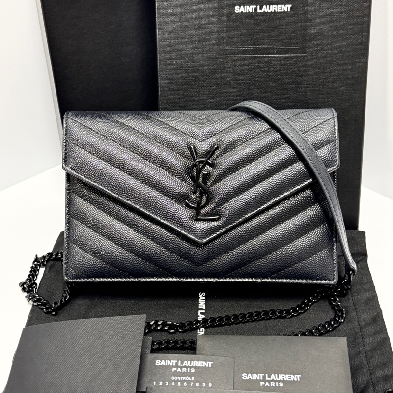 （超新品～ 極稀有⏰） YSL “so black” 全黑魚子醬 信封包-15