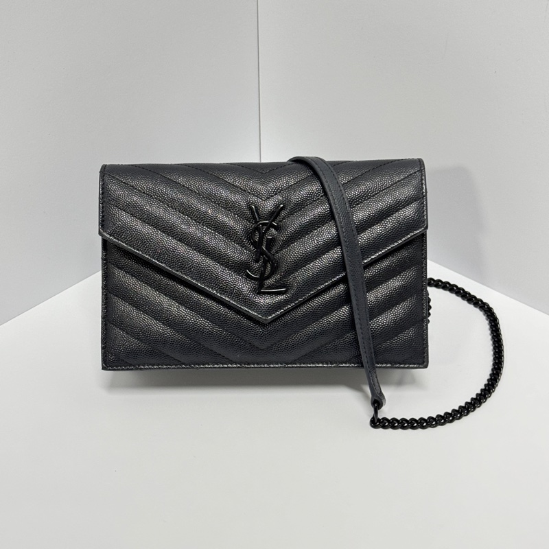 （超新品～ 極稀有⏰） YSL “so black” 全黑魚子醬 信封包-8