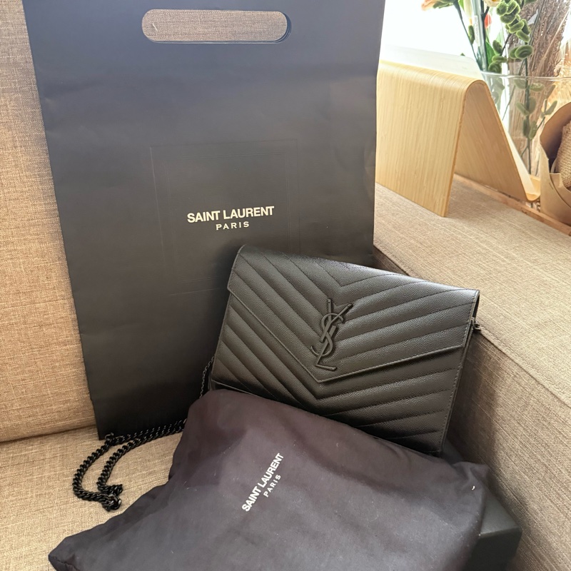 【YSL】Saint Laurent WOC 22cm 全黑信封包 All Black-0