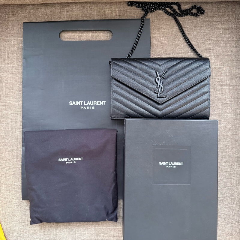 【YSL】Saint Laurent WOC 22cm 全黑信封包 All Black-1