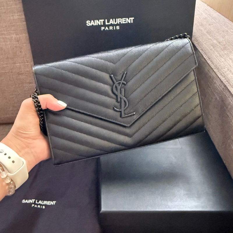 【YSL】Saint Laurent WOC 22cm 全黑信封包 All Black-2