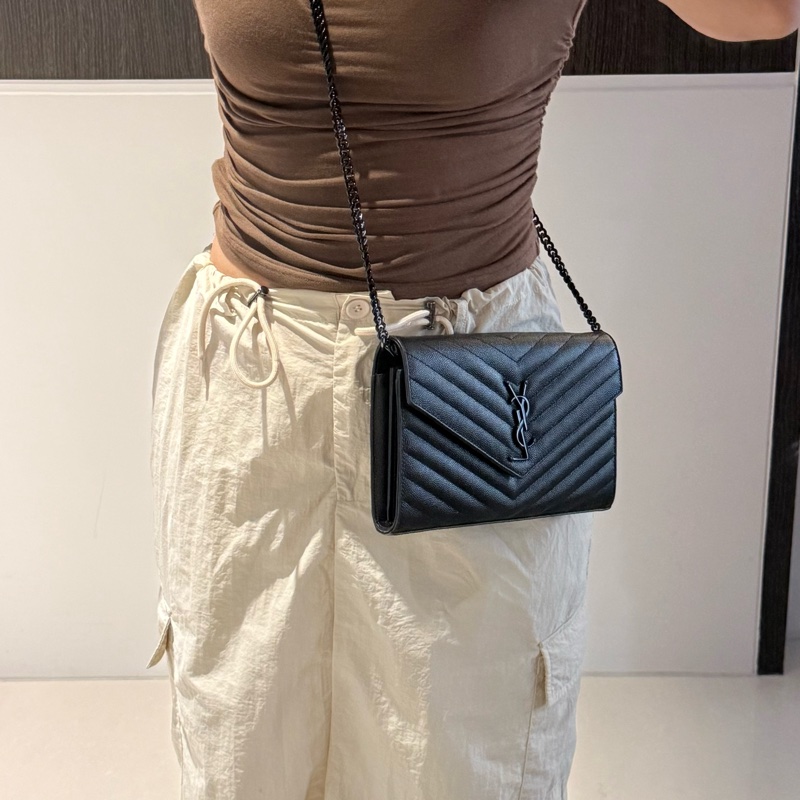 【YSL】Saint Laurent WOC 22cm 全黑信封包 All Black-4