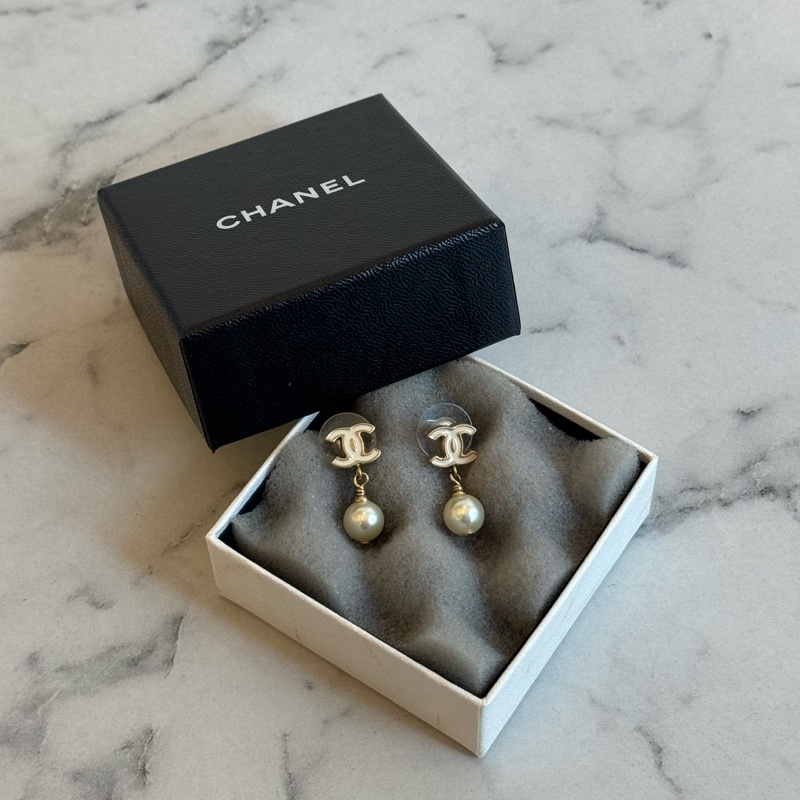 Chanel白雙C珍珠耳環-0