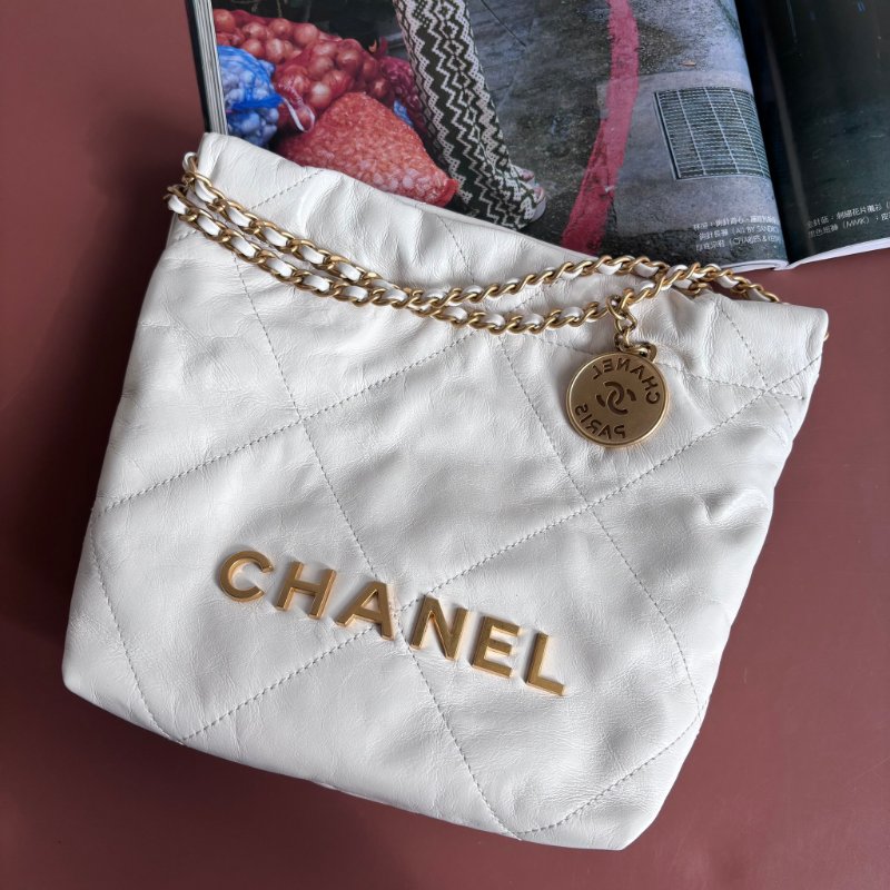 ::CHANEL:: AS3980 金LOGO 白色皮革手提包 斜背包 22 bag 迷你包-0