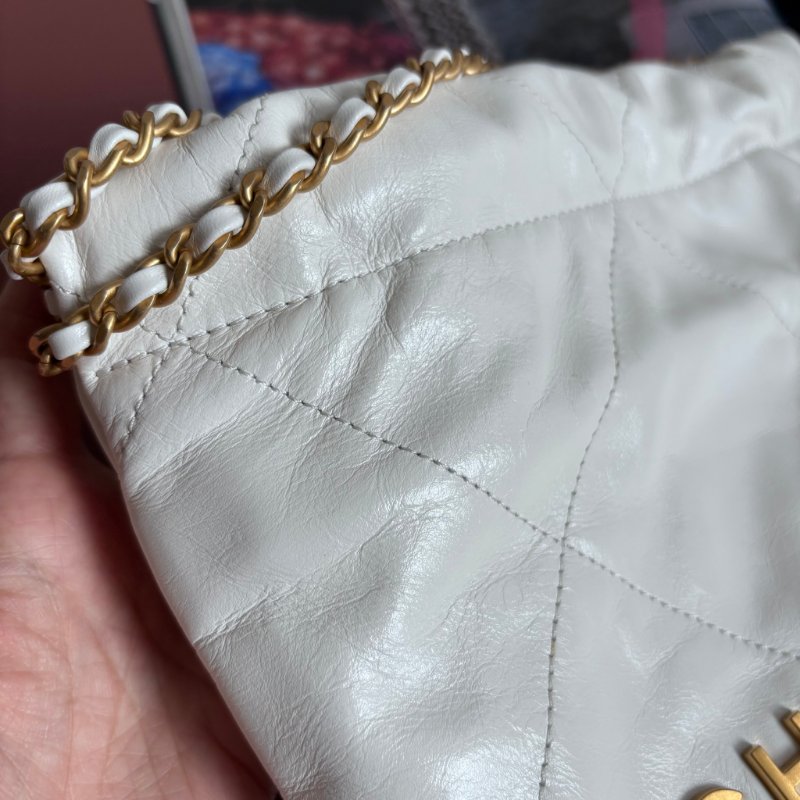 ::CHANEL:: AS3980 金LOGO 白色皮革手提包 斜背包 22 bag 迷你包-5
