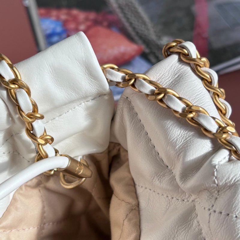 ::CHANEL:: AS3980 金LOGO 白色皮革手提包 斜背包 22 bag 迷你包-25