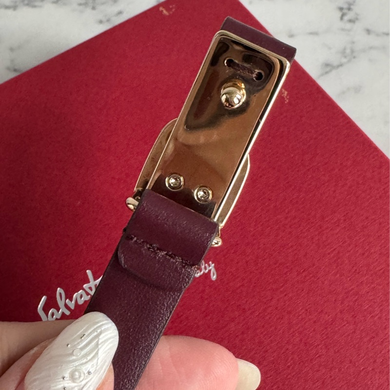Ferragamo酒紅色金logo細腰帶  真的必買✨-7