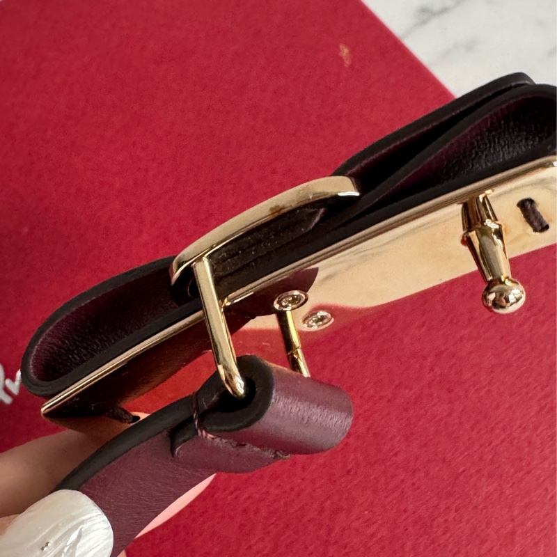 Ferragamo酒紅色金logo細腰帶  真的必買✨-8