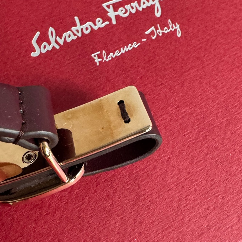 Ferragamo酒紅色金logo細腰帶  真的必買✨-16