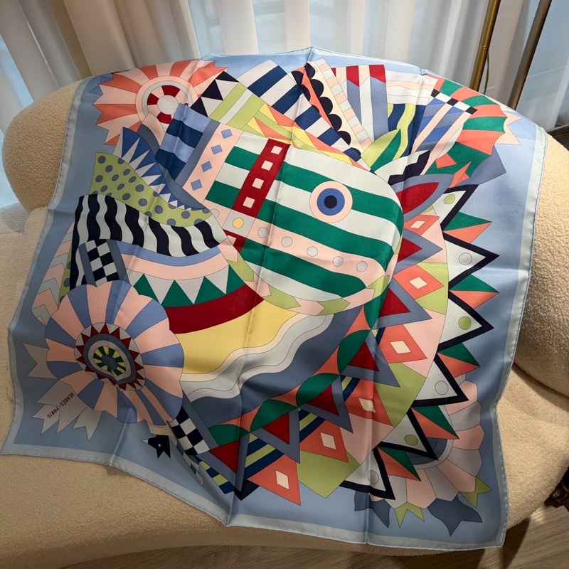 HERMES 藍色慶典駿馬絲巾 全新品-0