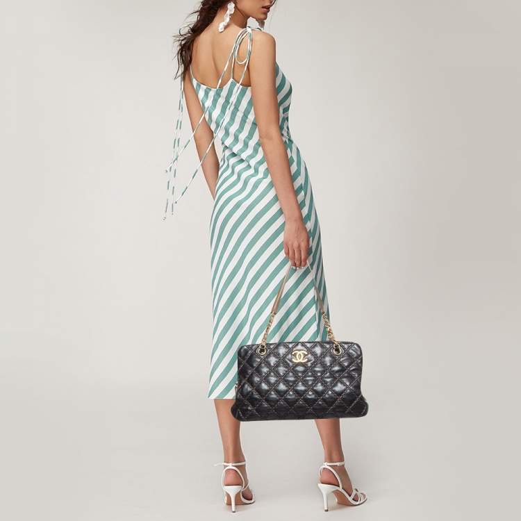 CHANEL 香奈兒 黑金 菱格 牛皮 托特包 手提包 肩背包 側背包-5