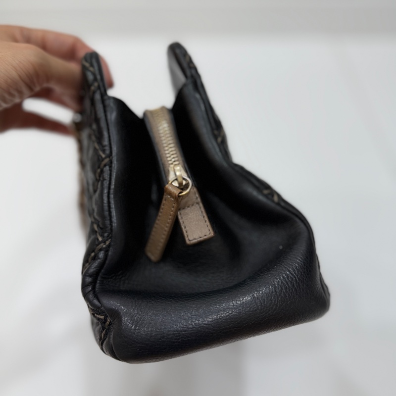 CHANEL 香奈兒 黑金 菱格 牛皮 托特包 手提包 肩背包 側背包-9