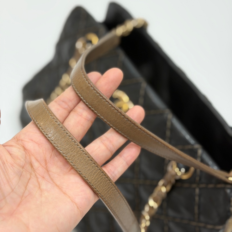 CHANEL 香奈兒 黑金 菱格 牛皮 托特包 手提包 肩背包 側背包-12