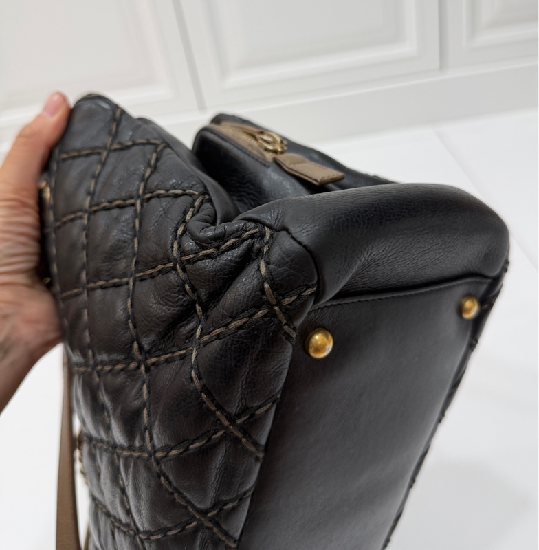 CHANEL 香奈兒 黑金 菱格 牛皮 托特包 手提包 肩背包 側背包-15