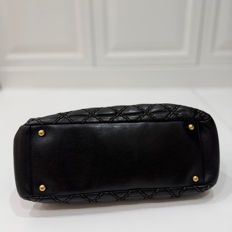 CHANEL 香奈兒 黑金 菱格 牛皮 托特包 手提包 肩背包 側背包-16