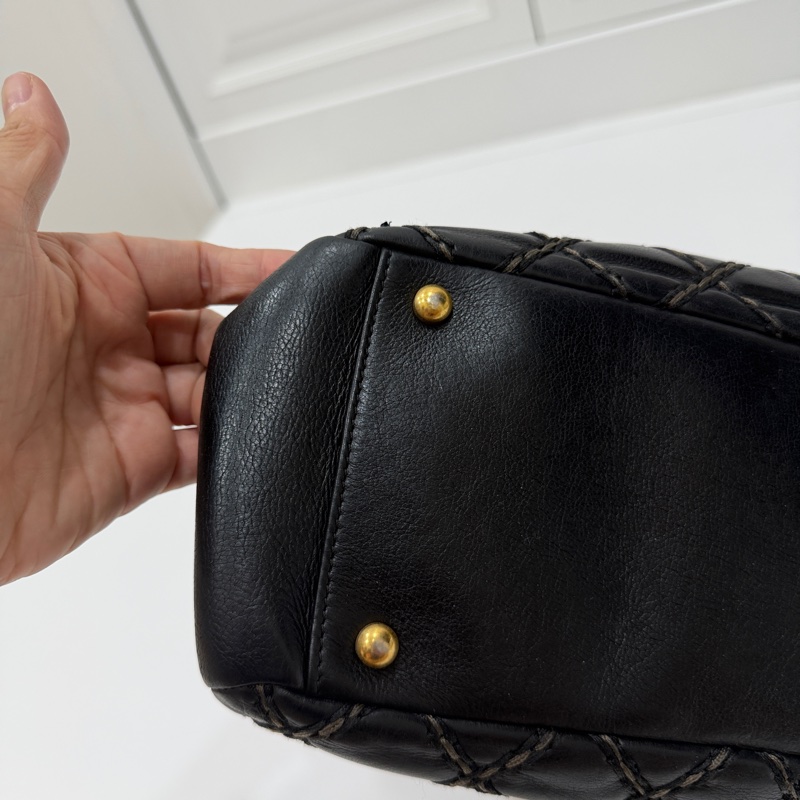 CHANEL 香奈兒 黑金 菱格 牛皮 托特包 手提包 肩背包 側背包-17