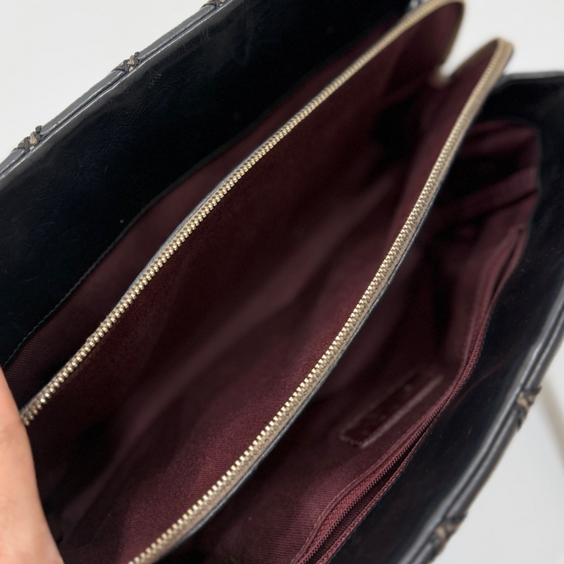 CHANEL 香奈兒 黑金 菱格 牛皮 托特包 手提包 肩背包 側背包-21