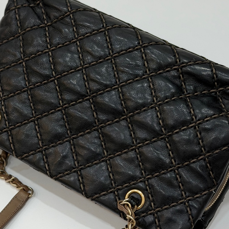 CHANEL 香奈兒 黑金 菱格 牛皮 托特包 手提包 肩背包 側背包-27