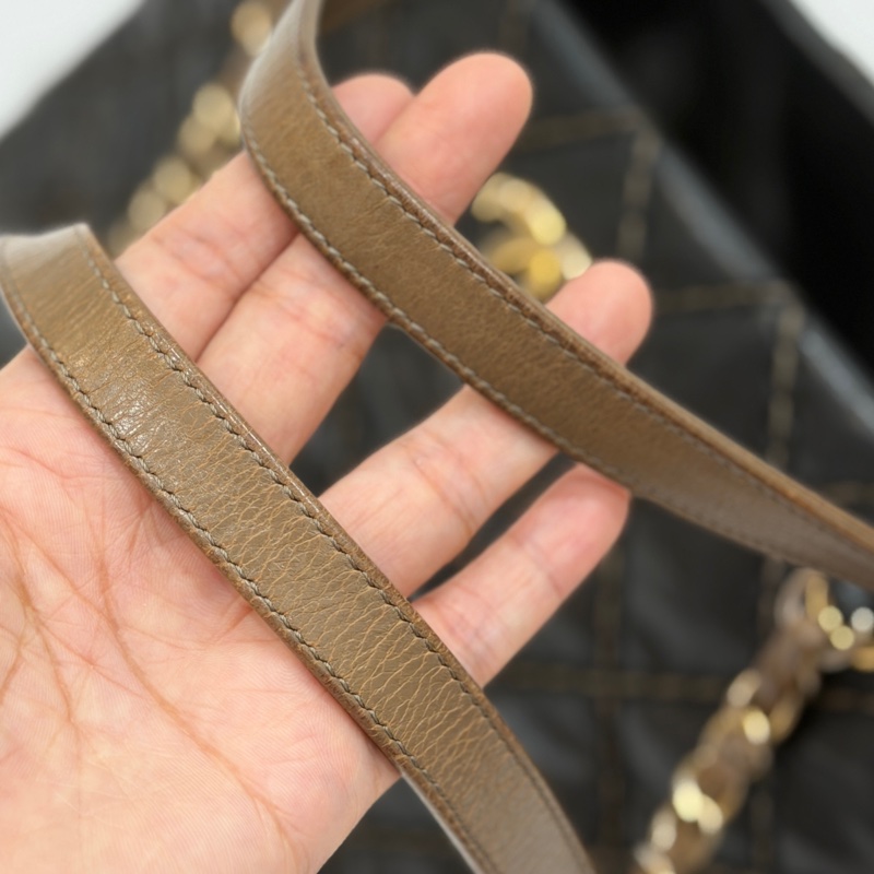 CHANEL 香奈兒 黑金 菱格 牛皮 托特包 手提包 肩背包 側背包-31