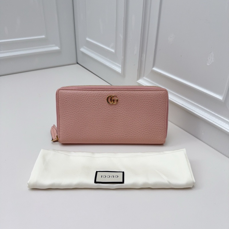 99新古馳GUCCI粉色全皮長款錢包錢夾-0