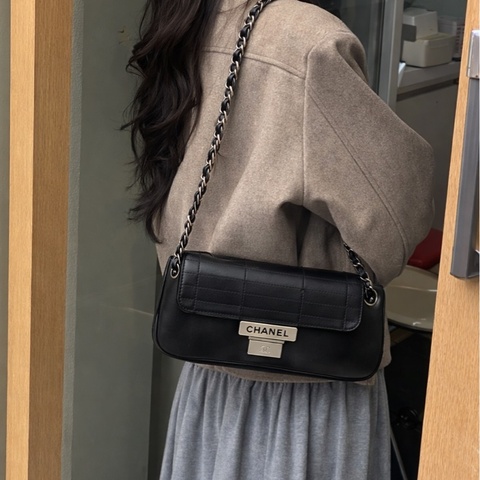 香奈兒千禧年Vintage 冰格紋Chanel牛皮雙蓋銀釦單肩包A29303