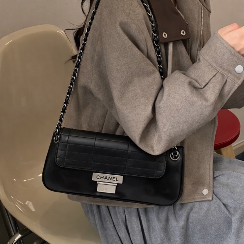 香奈兒千禧年Vintage 冰格紋Chanel牛皮雙蓋銀釦單肩包A29303-1