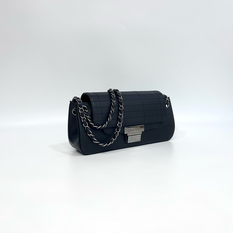 香奈兒千禧年Vintage 冰格紋Chanel牛皮雙蓋銀釦單肩包A29303-4