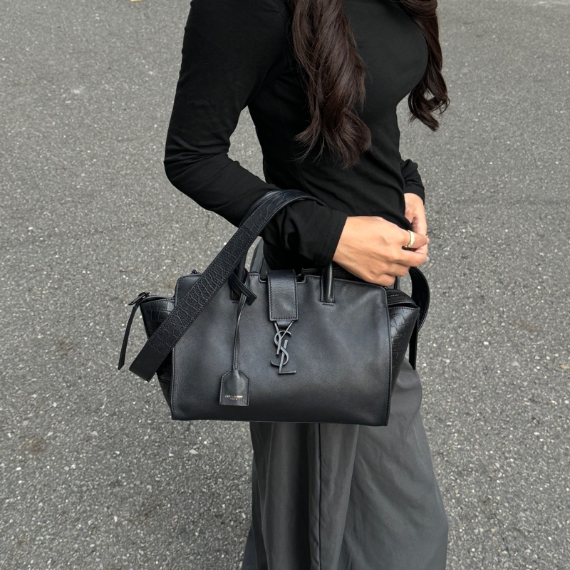 （極新🎁 超稀有） YSL “so black” 全黑鱷魚紋 斜背包 專櫃13萬！-4