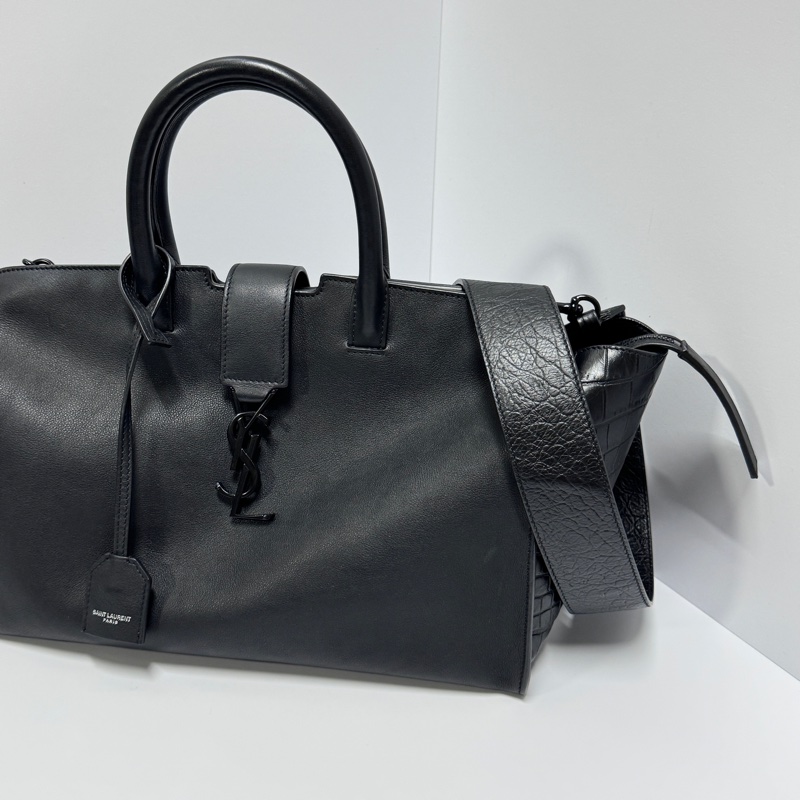 （極新🎁 超稀有） YSL “so black” 全黑鱷魚紋 斜背包 專櫃13萬！-8