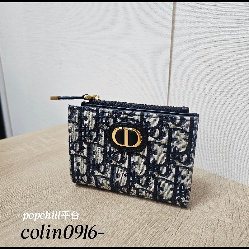 [品況極新❣️] Dior藍緹布金釦Montaigne30 Dahlia短夾-0
