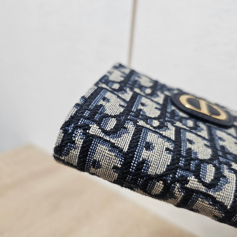 [品況極新❣️] Dior藍緹布金釦Montaigne30 Dahlia短夾-6