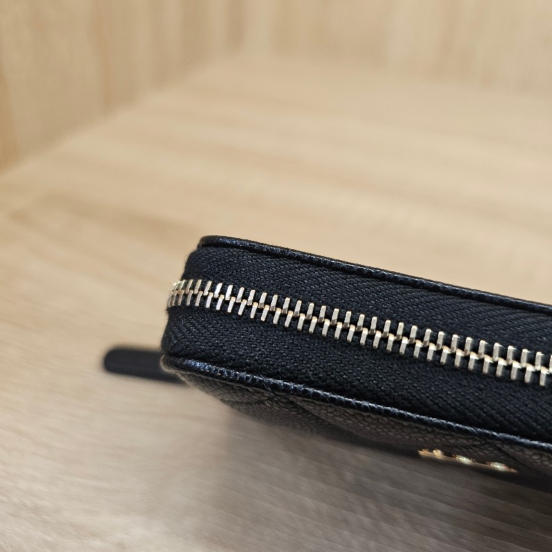 [品況新新款❣️] Chanel黑荔枝皮金釦內拉鏈零錢卡包-7