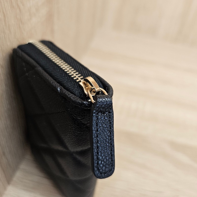 [品況新新款❣️] Chanel黑荔枝皮金釦內拉鏈零錢卡包-8