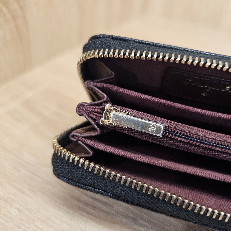 [品況新新款❣️] Chanel黑荔枝皮金釦內拉鏈零錢卡包-12