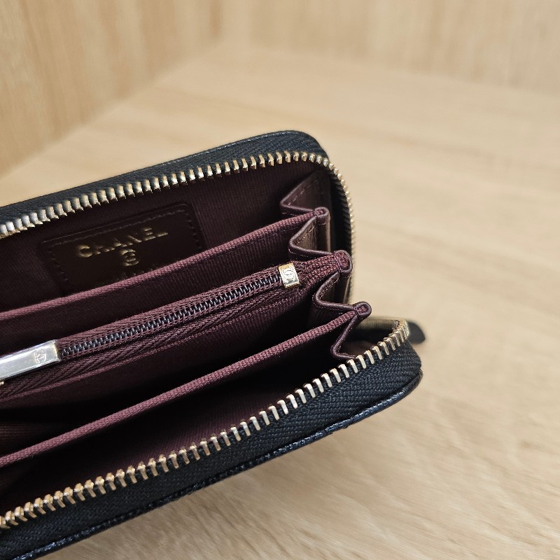 [品況新新款❣️] Chanel黑荔枝皮金釦內拉鏈零錢卡包-15