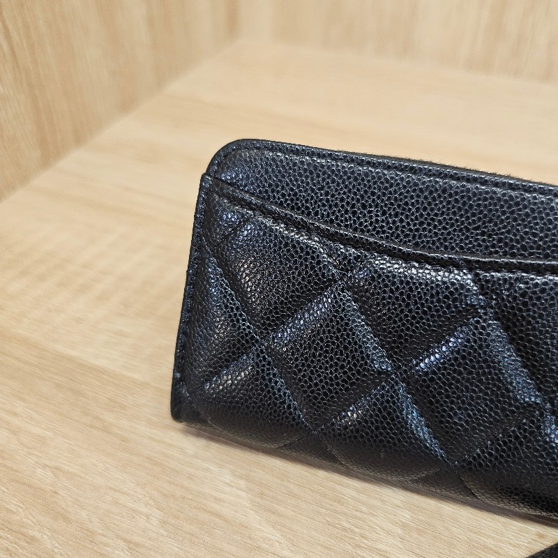 [品況新新款❣️] Chanel黑荔枝皮金釦內拉鏈零錢卡包-19