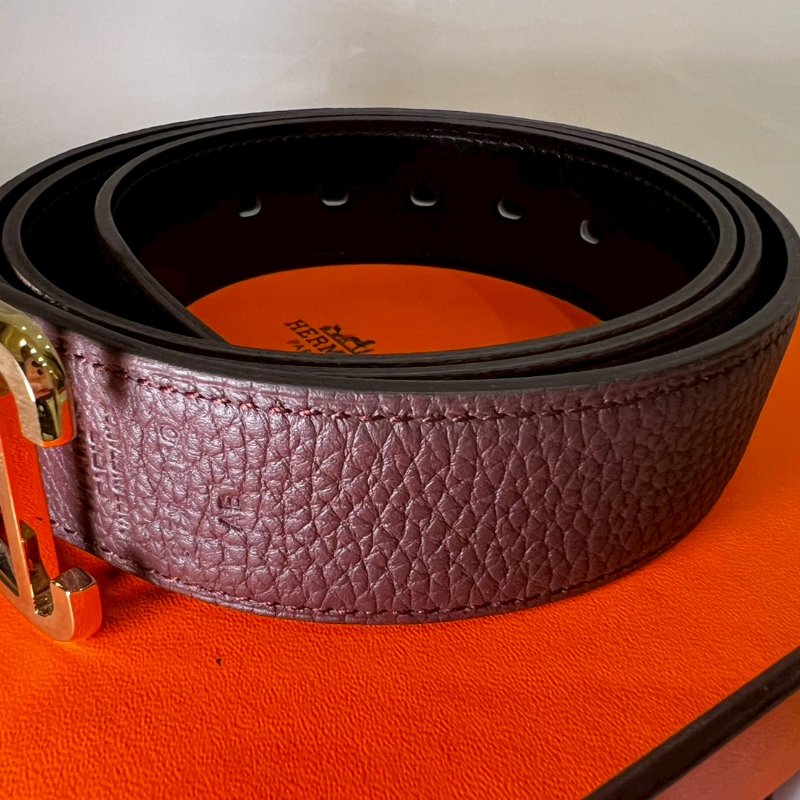 Hermès 愛馬仕 全新男款雙面金扣皮帶CAPE COD BOX/TOGO 95-3