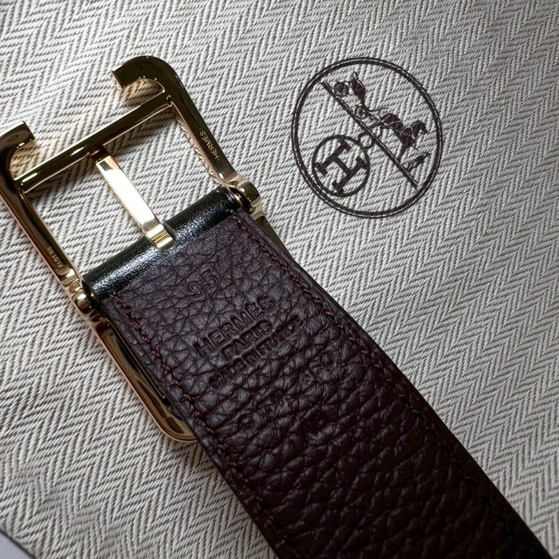 Hermès 愛馬仕 全新男款雙面金扣皮帶CAPE COD BOX/TOGO 95-4